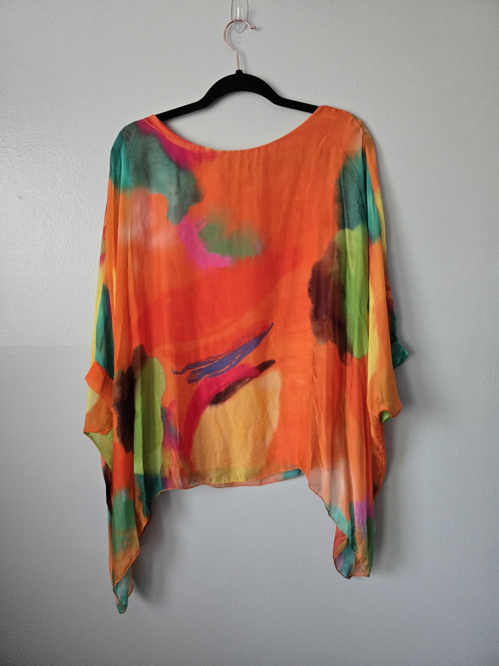NWT Tina Stephens Italy 100% Silk Vibrant Abstract Kaftan Poncho Top Lined OS - Picture 4 of 7